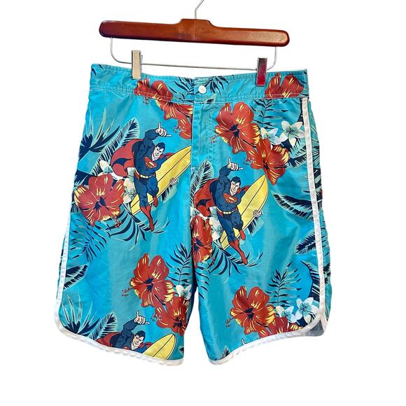 SUPERMAN Men's Medium Surfboard Tropical Print Swim Trunks Board Shorts - Picture 1 of 7